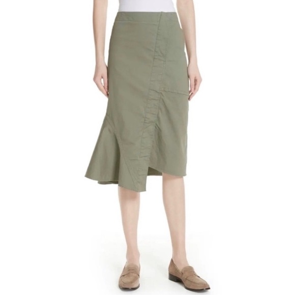 THEORY Reconstructed Stretch Twill Midi Skirt Size 2 Hidden Button Unlined - Picture 3 of 10